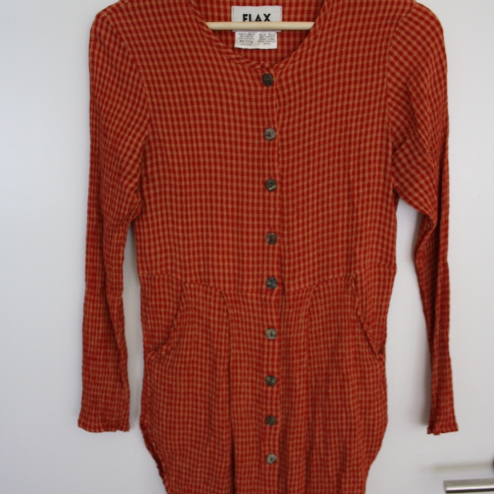 FLAX Red Gingham Checked short dress ButtonTunicS